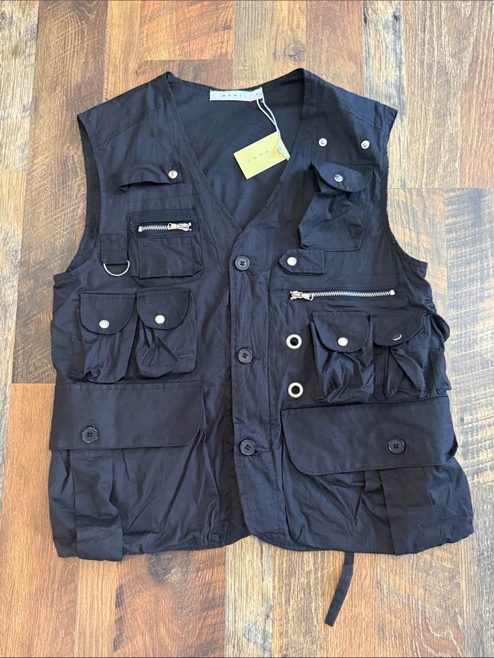 MNML Vintage Cargo Vest Black Utility Tactical Multi Pocket NWT Size M